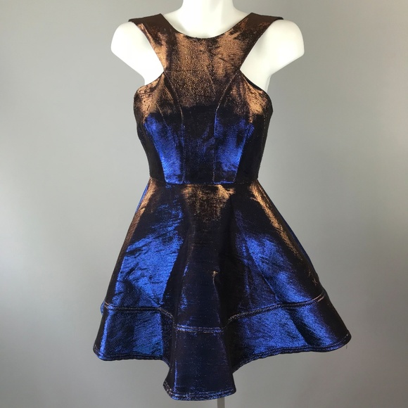 Topshop 2 Tone Bonded Skater Dress Metallic 4 - Picture 3 of 7